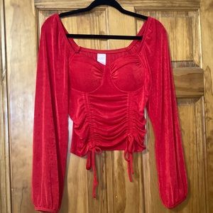 Large Red Stretchy Long Sleeve Date-Night Blouse